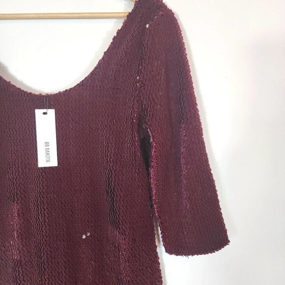 NWT BB Dakota Casablanca Velvet Sequin Mini Body Con Dress Wine Burgundy SZ Med - Picture 5 of 11